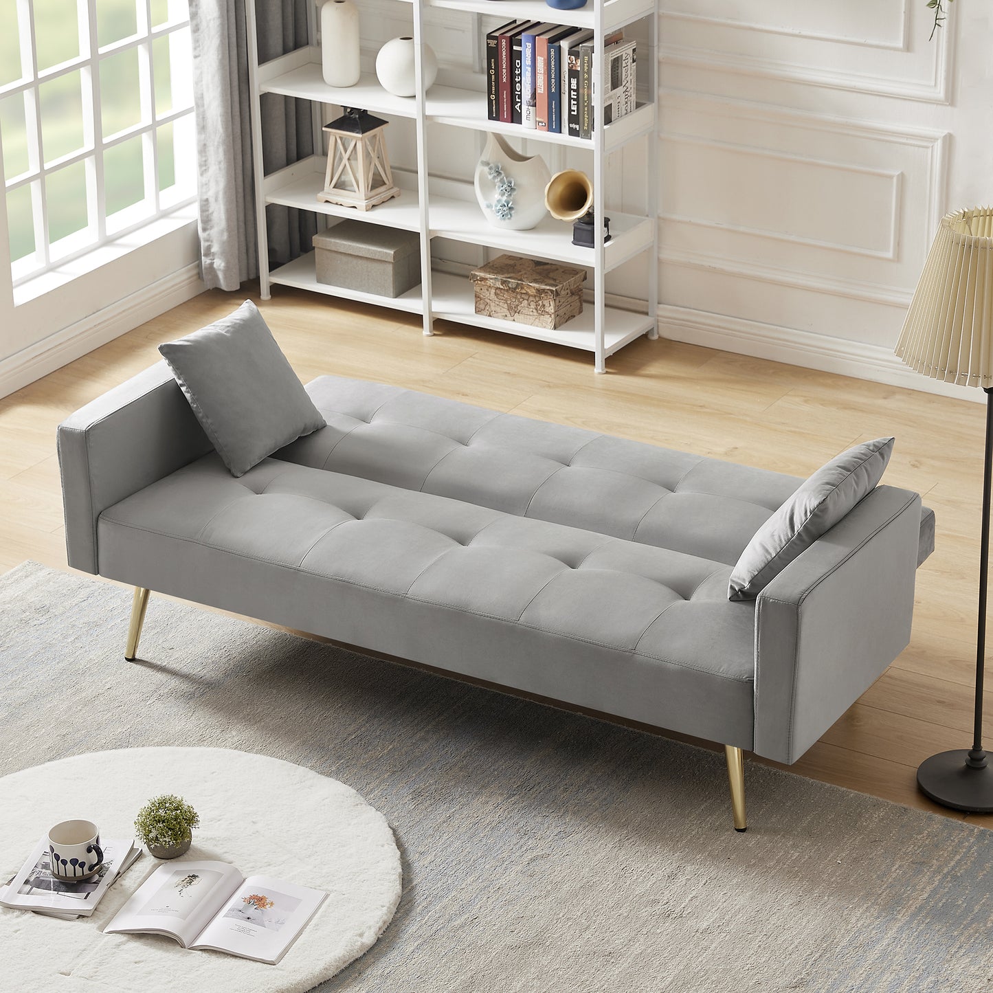 Gray Velvet Sofa Bed