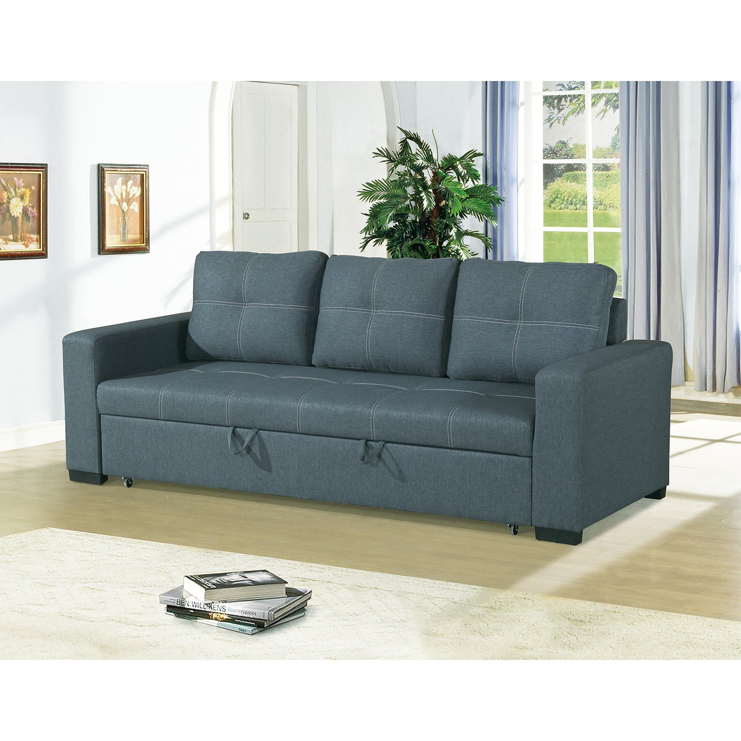 3 Seats Polyfiber Convertible Sleeper Sofa - Blue Grey