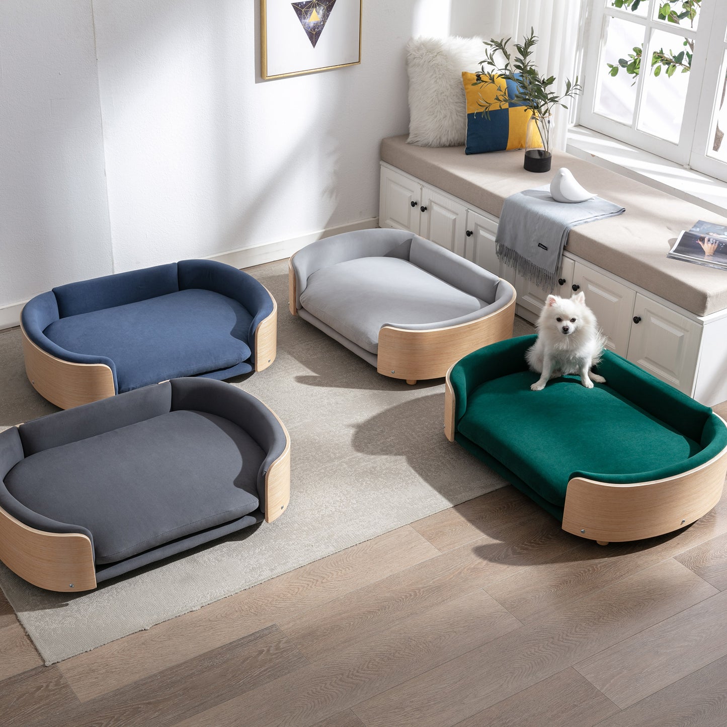 Scandinavian style Elevated Dog Bed Cat Litter Box Furniture Hidden Litterbox Enclosure - Large