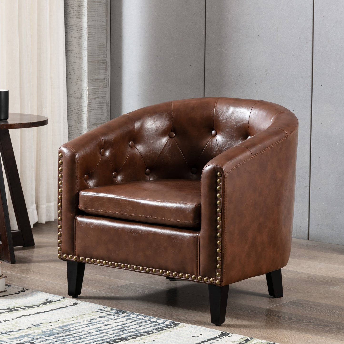 Leather Tufted Barrel Chair