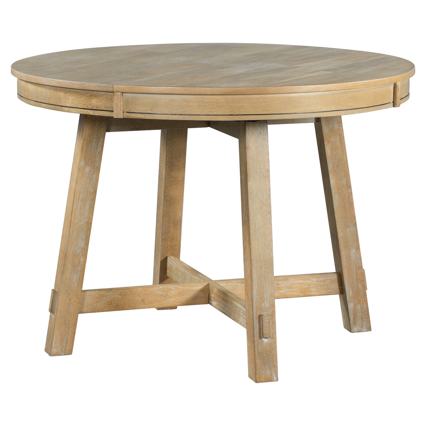 Farmhouse Round Extendable Dining Table with 16" Leaf, Natural Wood Wash
