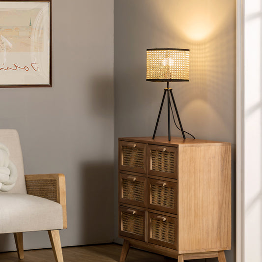 Temesa Rattan 21.3" Table Lamp with In-line Switch Control and Metal Legs