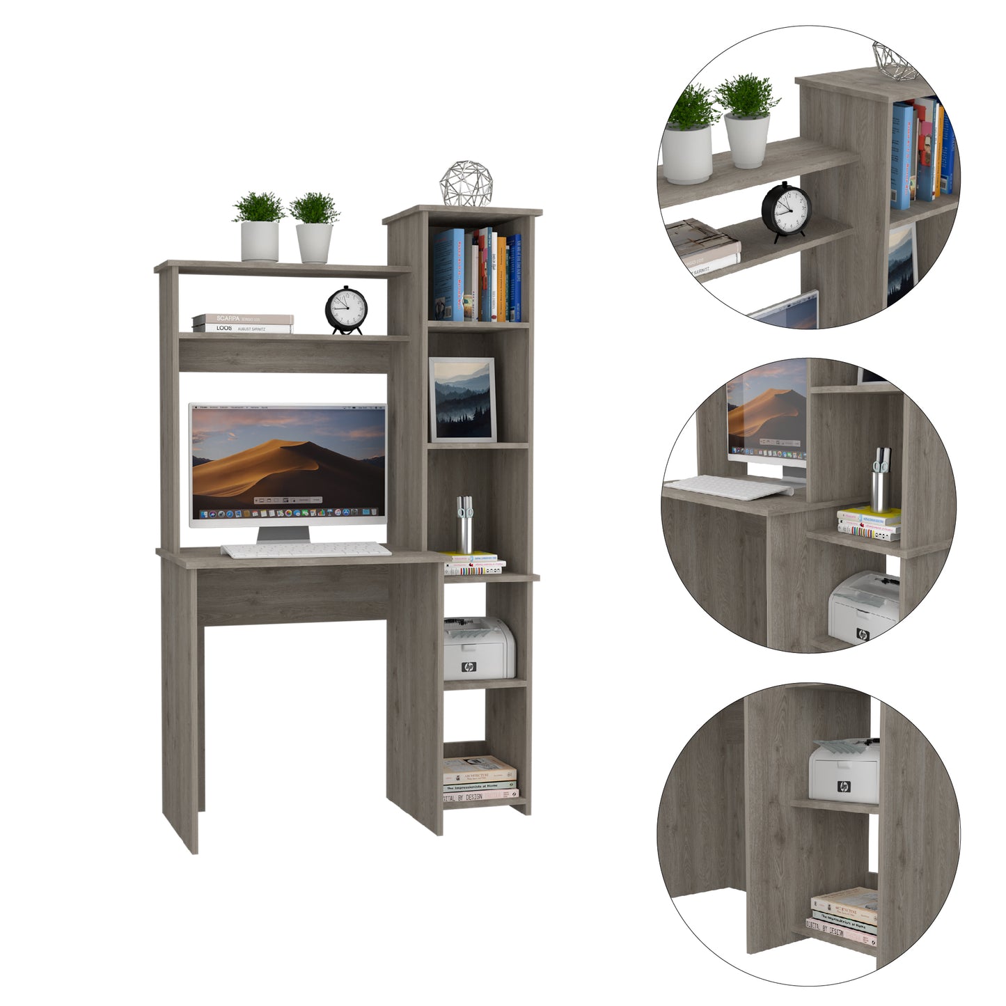 Versalles Writintg Desk, Two Shelves, Five Cubbies -Light Gray