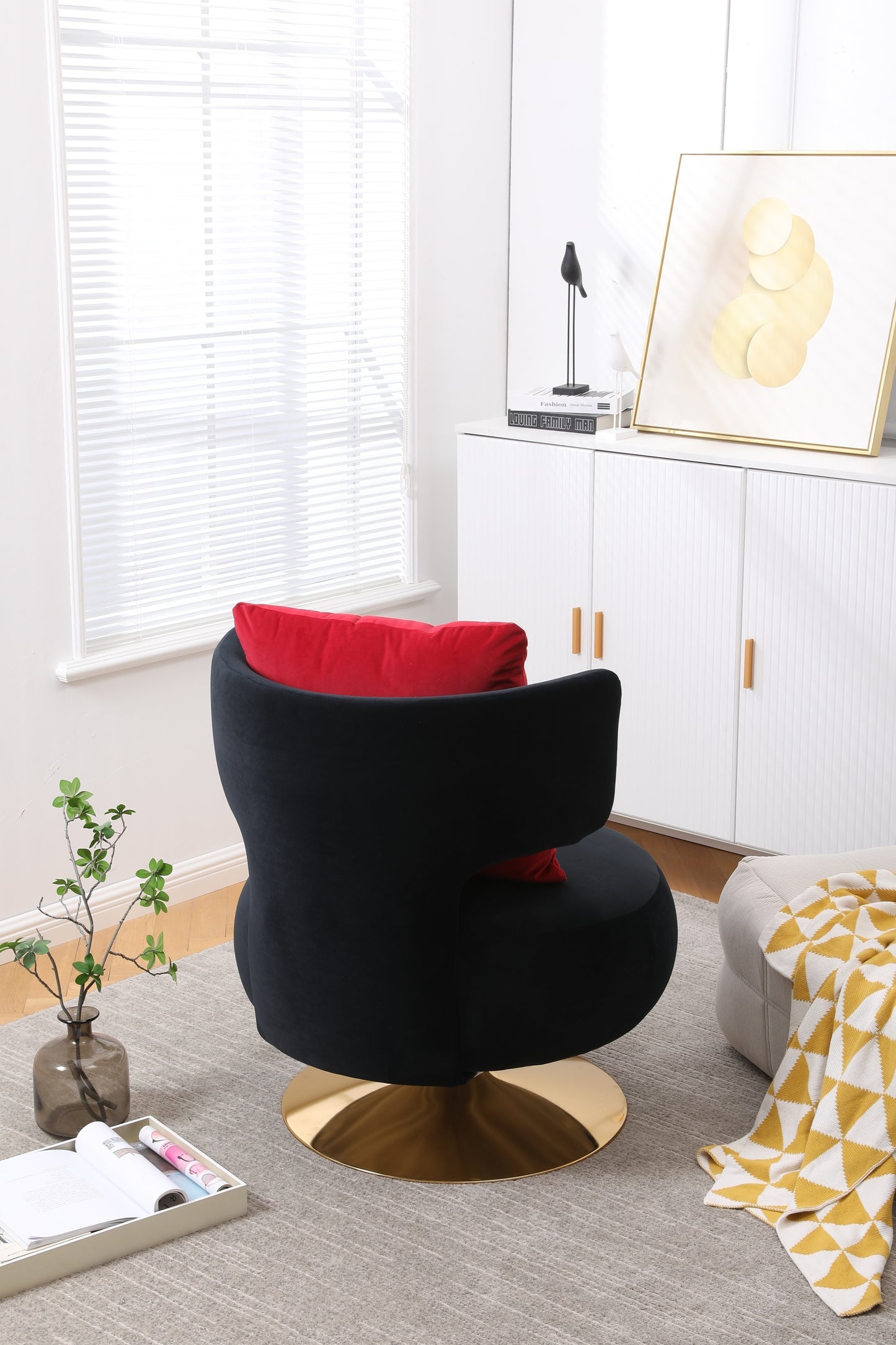 Round Barrel Swivel Accent Chair, Black