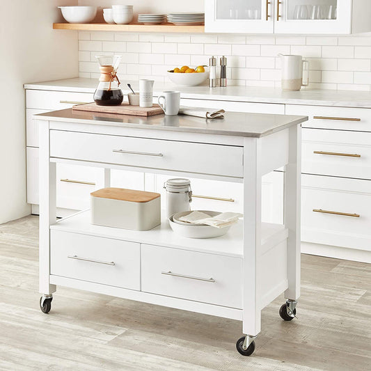 Stainless Steel & White Kitchen Cart
