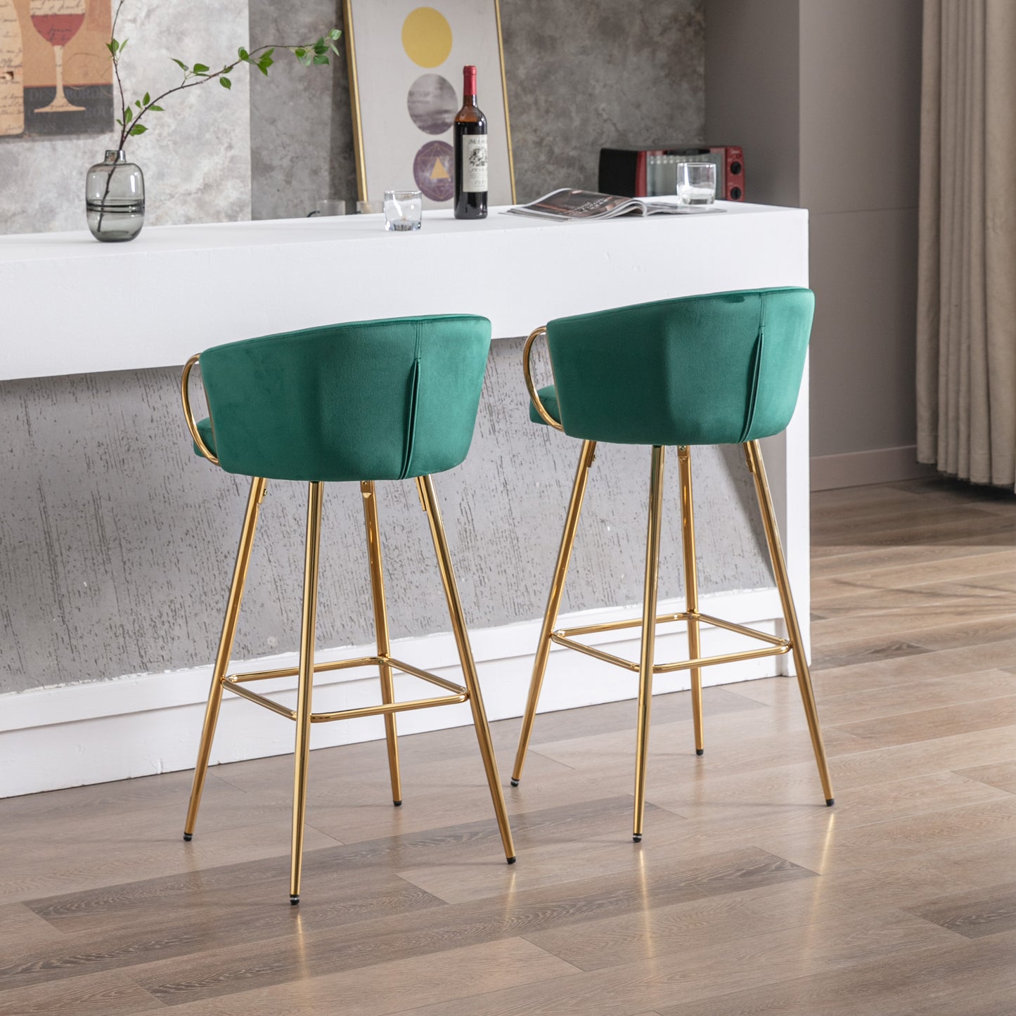 26 Inch Set of 2 Green Bar Stools