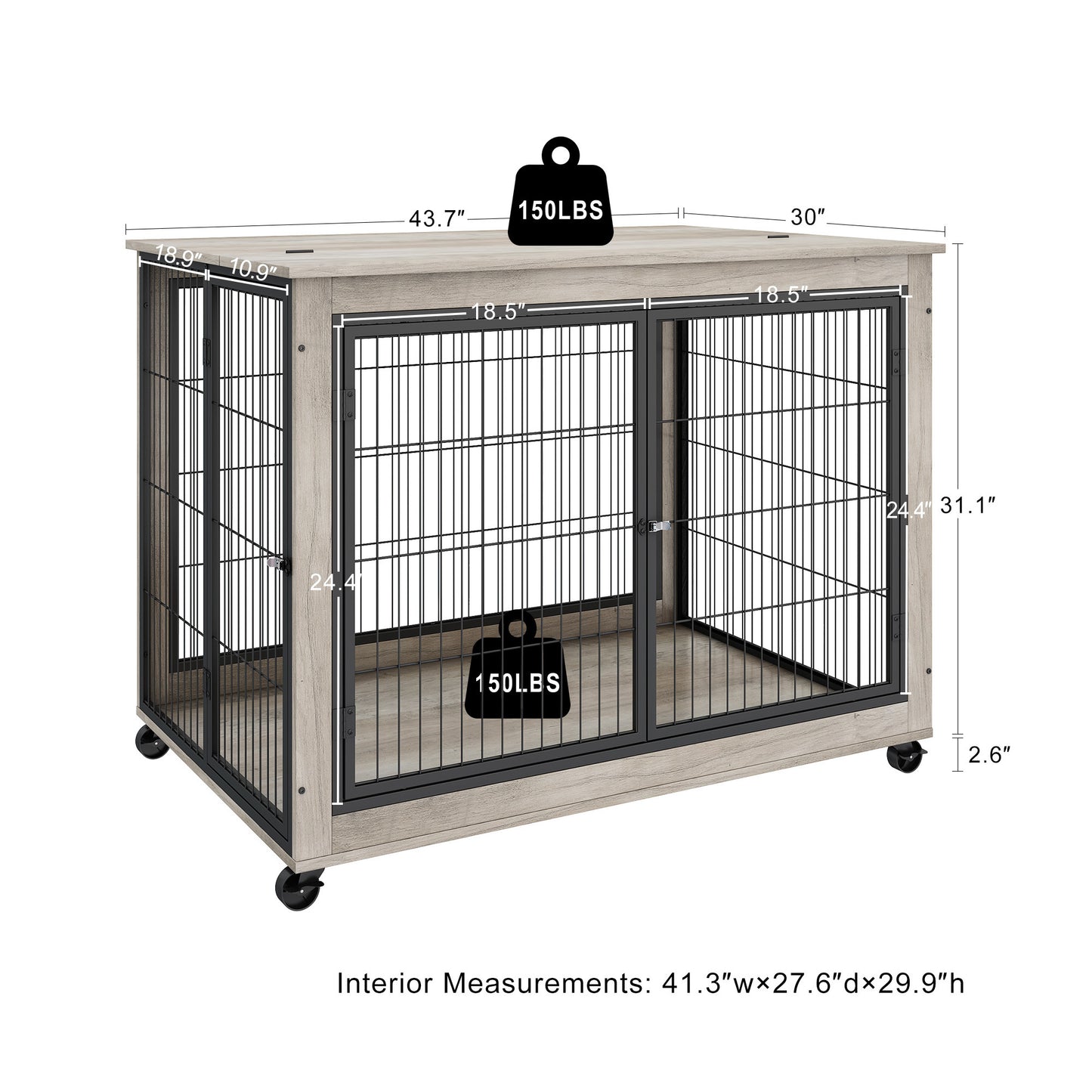Furniture Style Dog Crate Side Table on Wheels