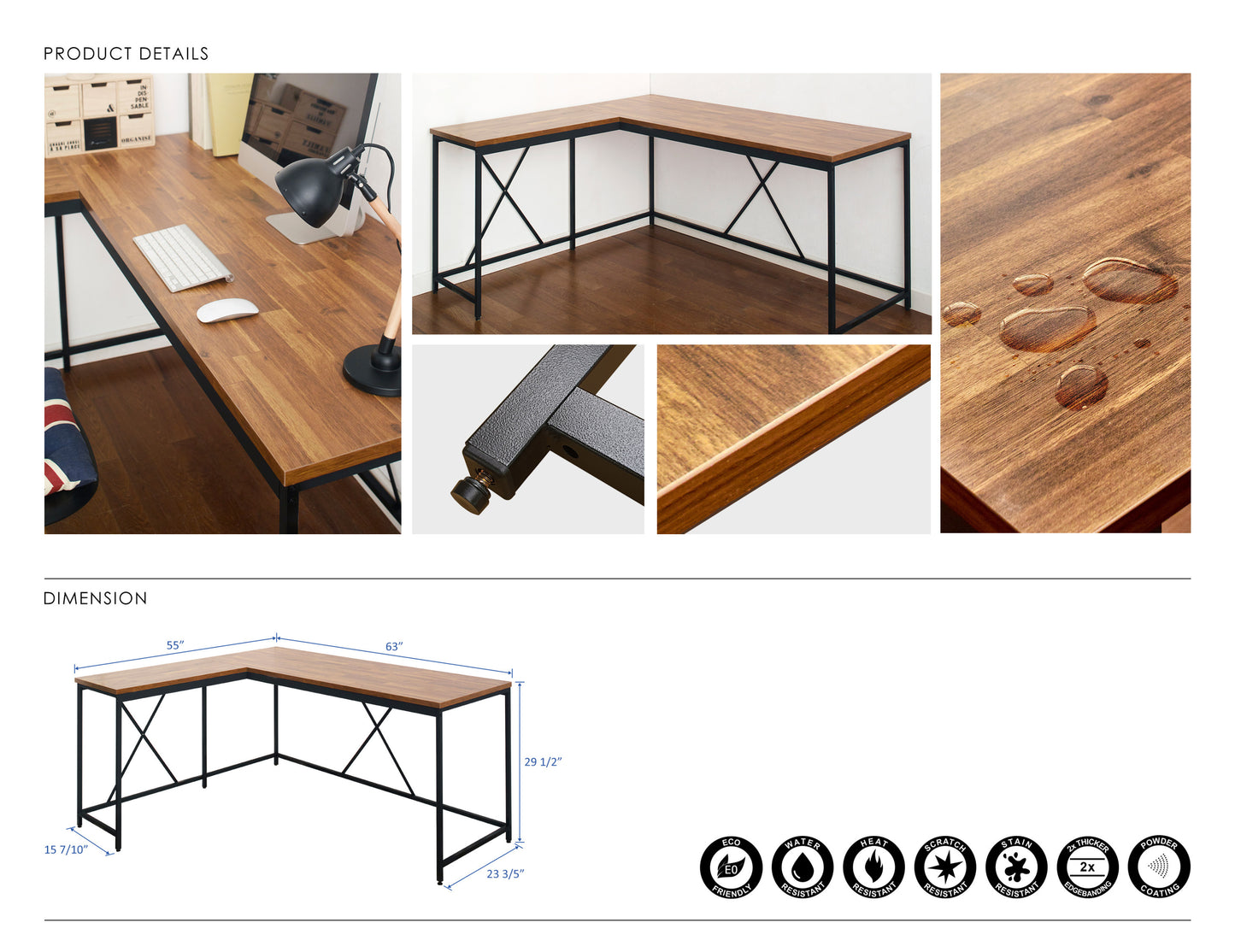 Olympus Wood and Metal Corner Desk in Acacia and Black