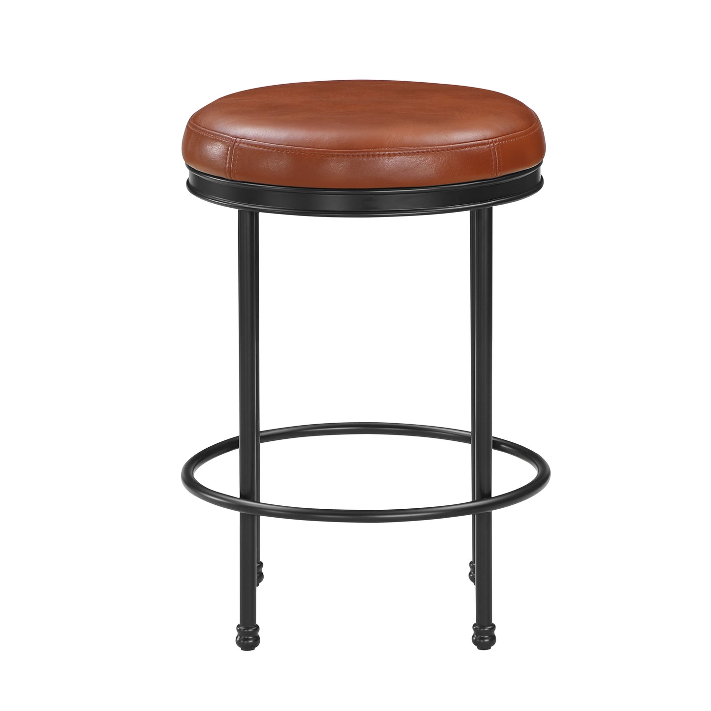Michael Caramel Faux Leather and Metal Backless Counter Height Stool