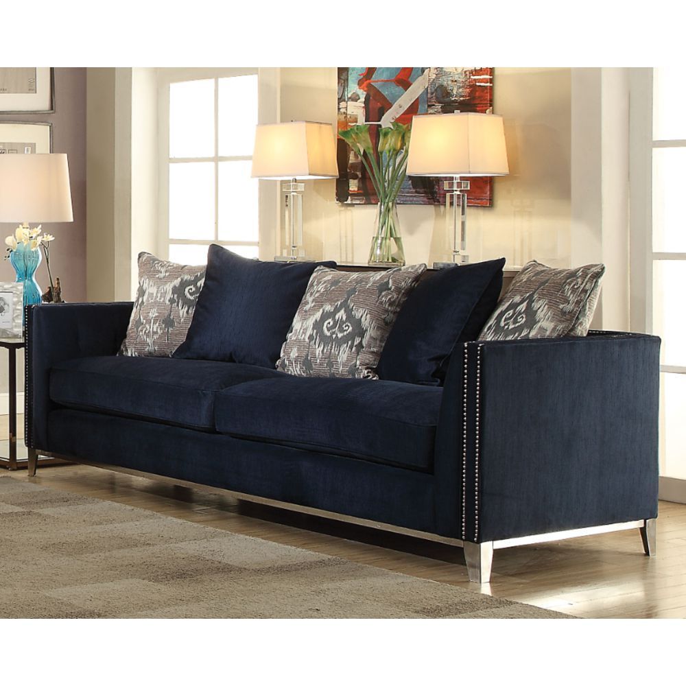 ACME Phaedra Sofa w/5 Pillows in Blue Fabric