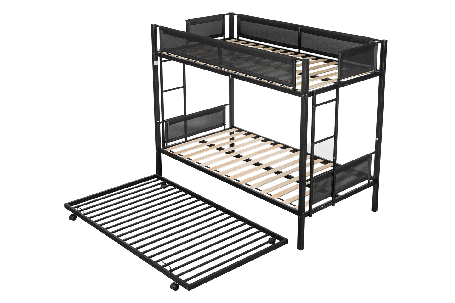 Metal Twin Over Twin Bunk Bed with Trundle Sturdy Metal Frame