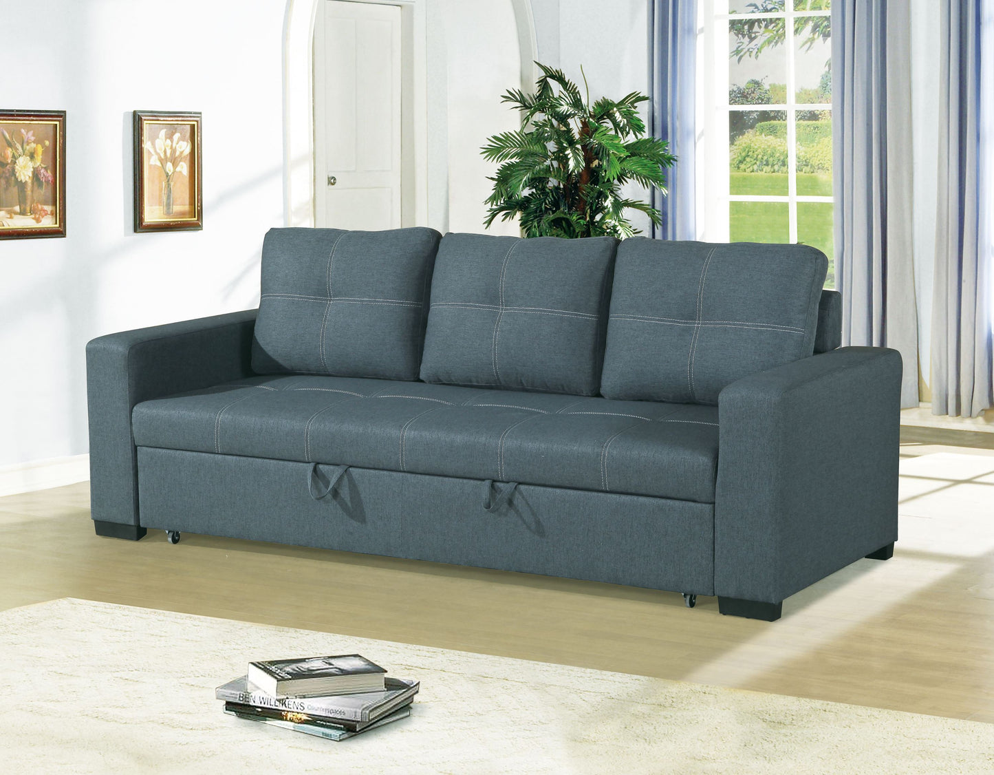 Convertible Sofa in Black Faux Leather