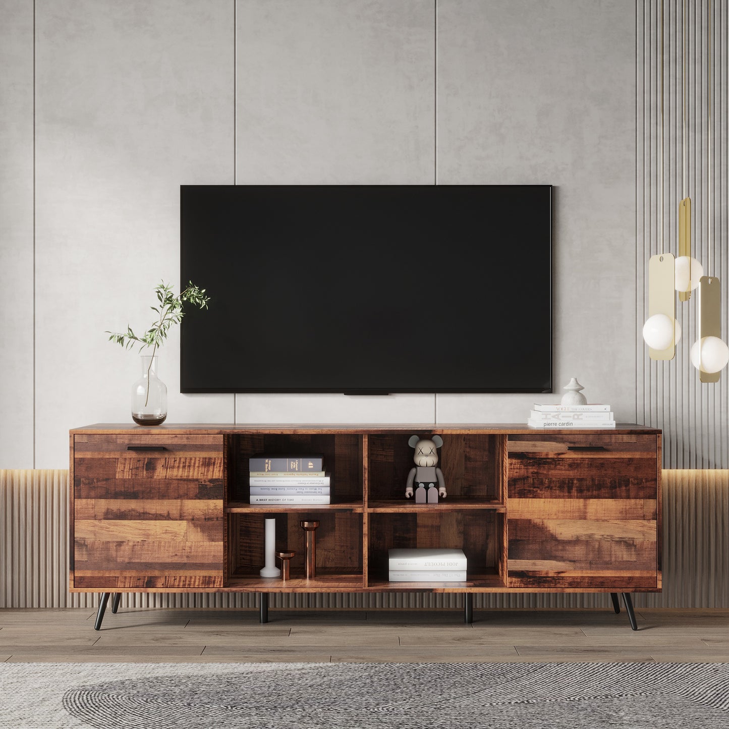 TV Stand Mid-Century Wood Modern Entertainment Center Adjustable Storage Cabinet TV Console for Living Room