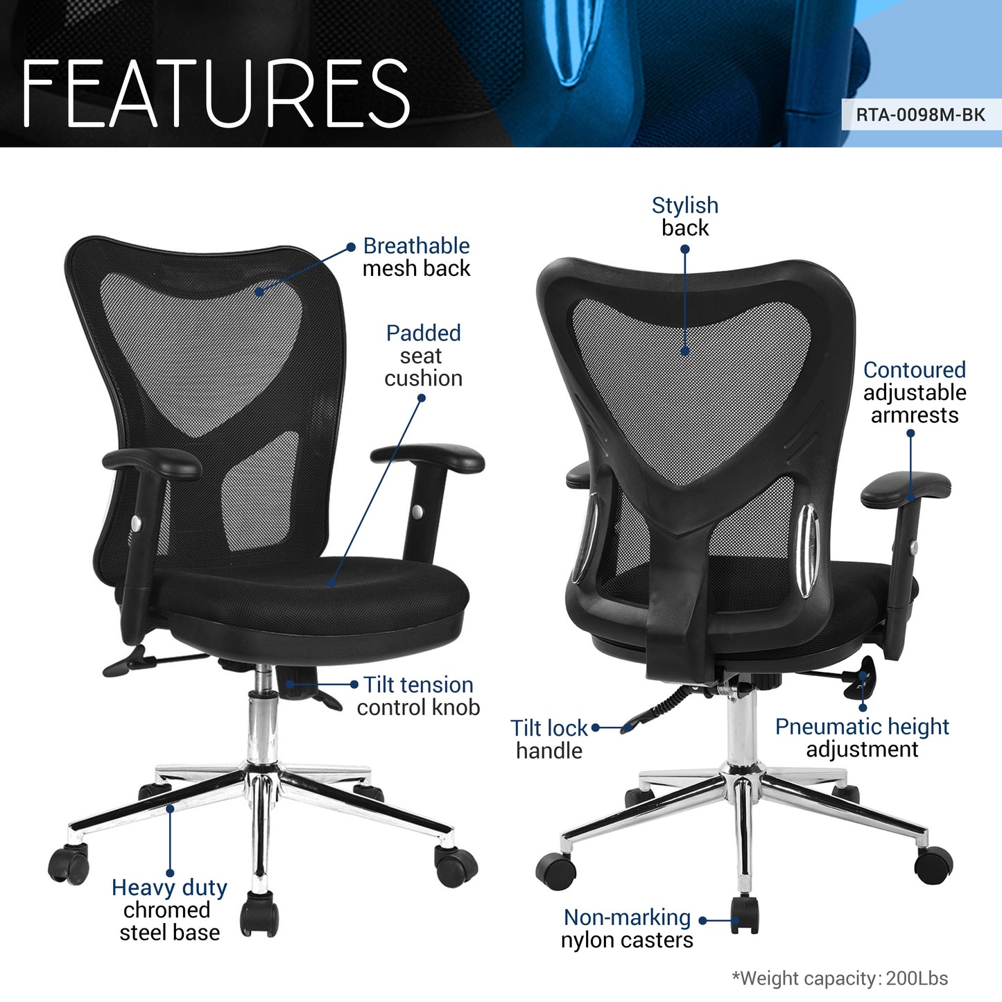 Techni Mobili High Back Mesh Office Chair