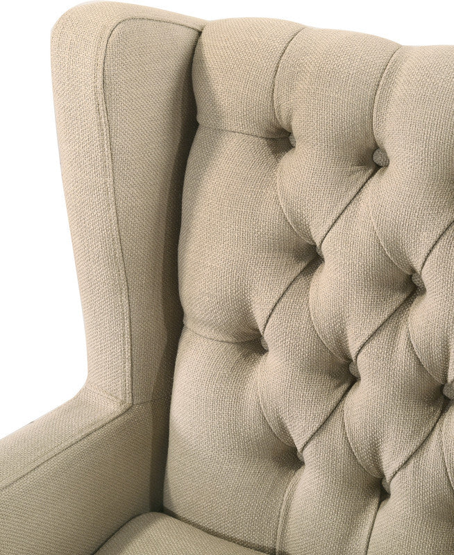 Linen Button Tufted Wingback Chair, Beige