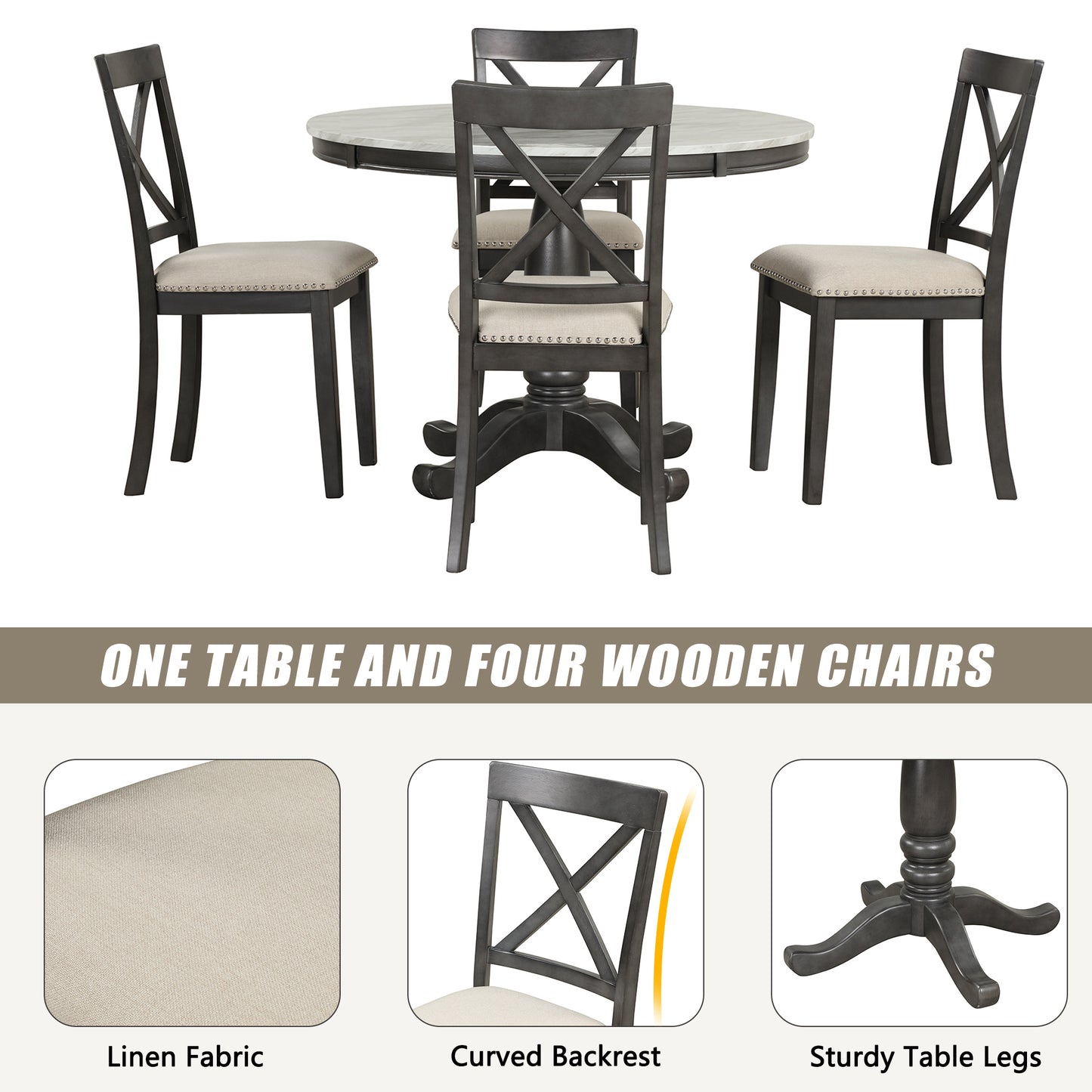 Orisfur 5 Pieces Dining Table and Chairs Set f