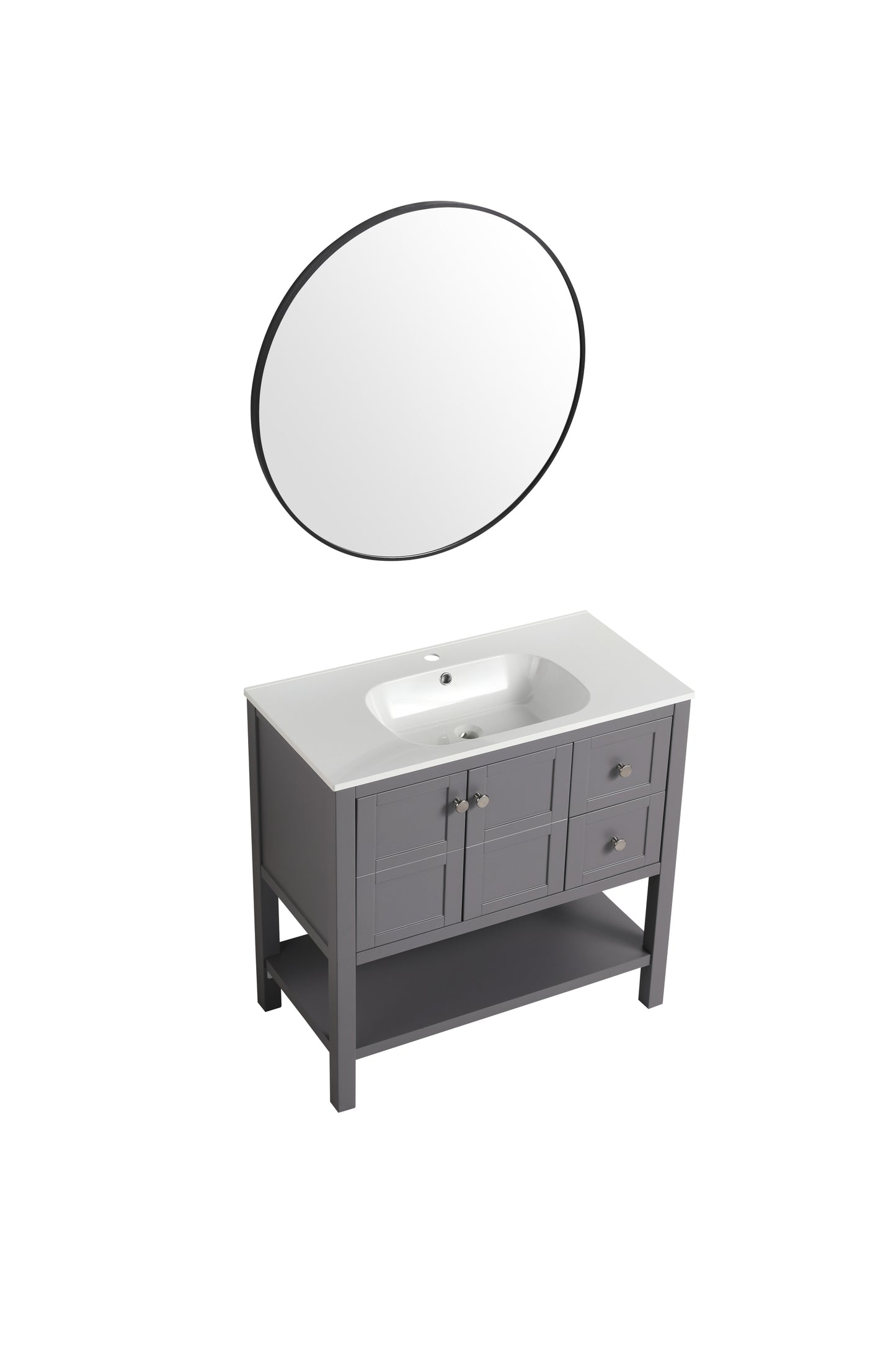 Bathroom Vanity With Soft Close Drawers and Gel Basin, Grey