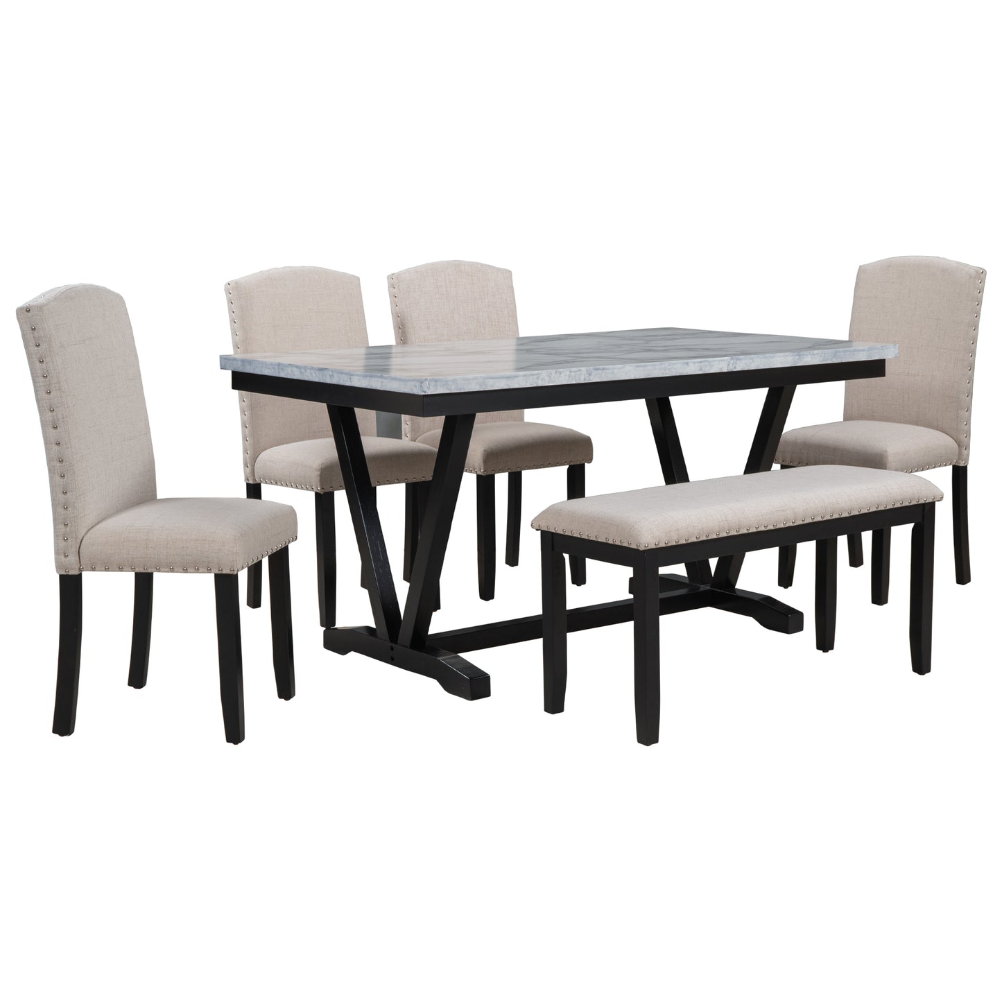 Necie Style 6-piece Dining Table with 4 Chairs & 1 Bench