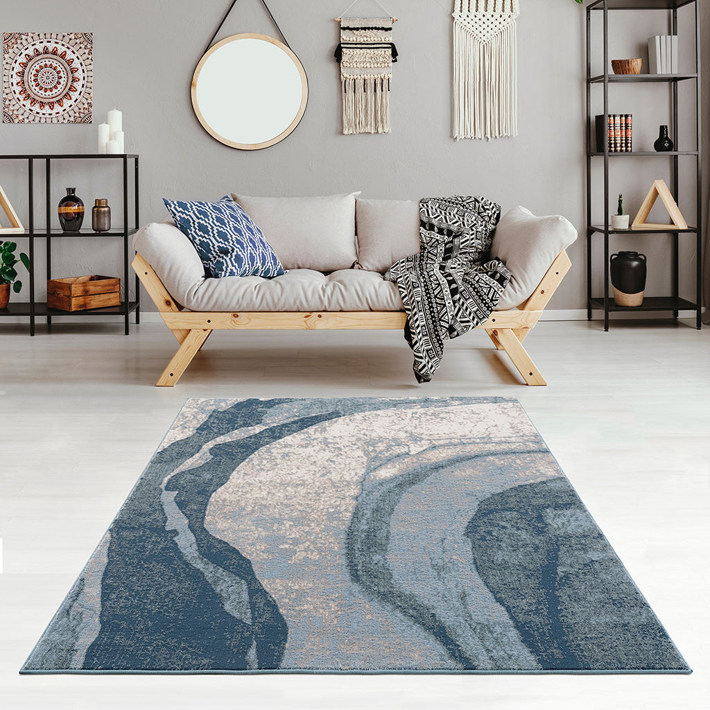 Abstract Wave Area Rug, Blue