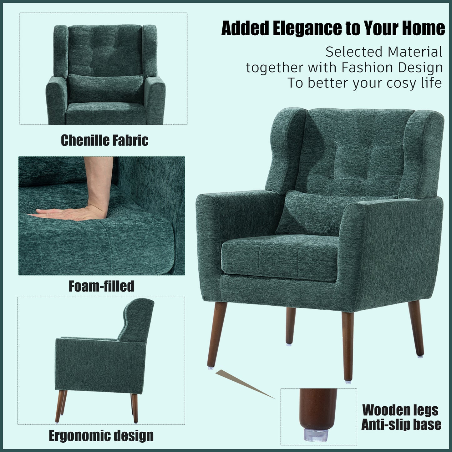 Modern Accent Chair(Blackish Green)