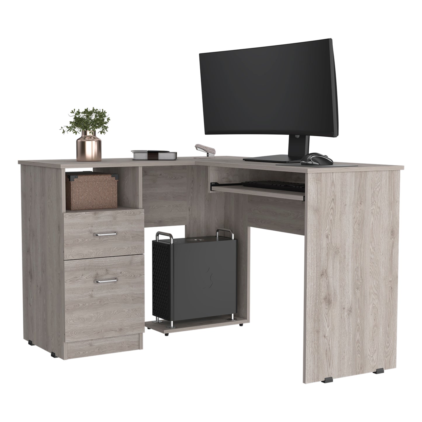 Glendale 2-Drawer 1-Shelf L-Shaped Computer Desk Light Grey