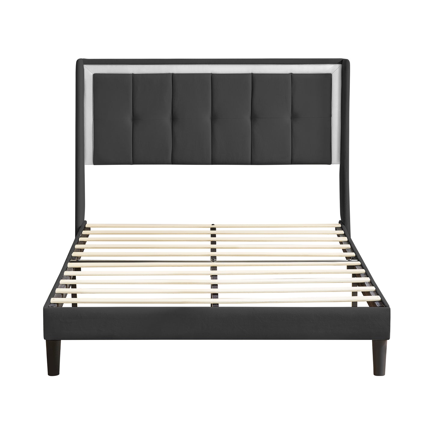 Queen Size Upholstered Platform Bed Frame- Dark Gray