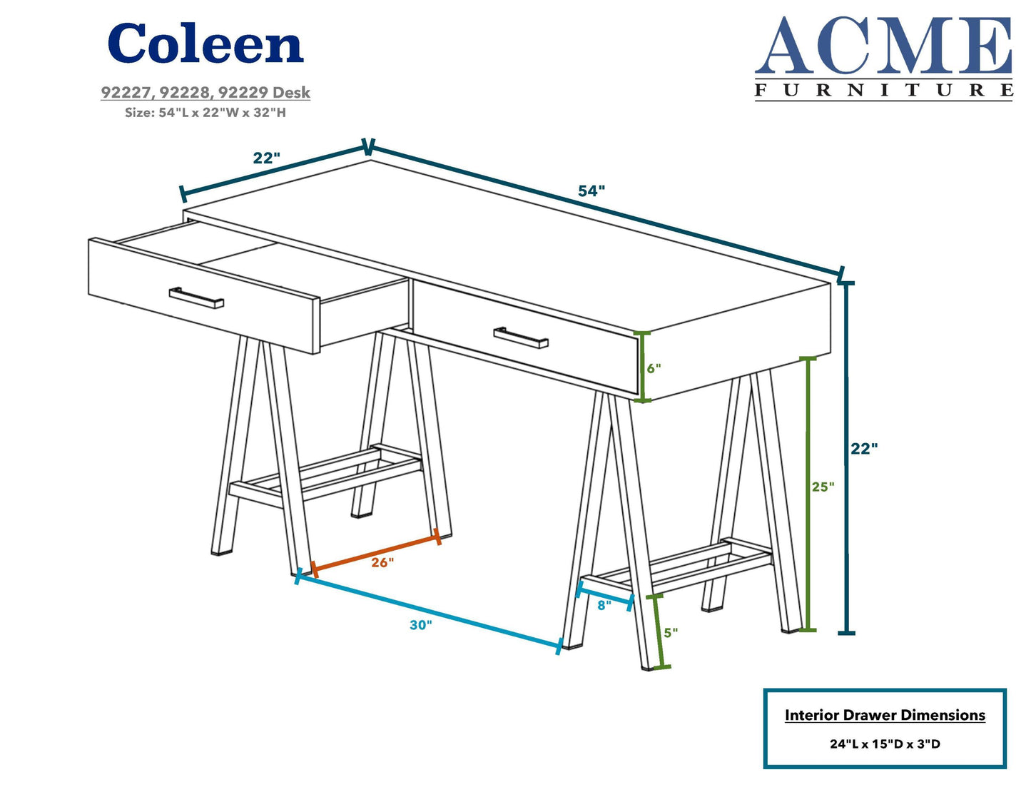 ACME Coleen Desk in White High Gloss & Chrome
