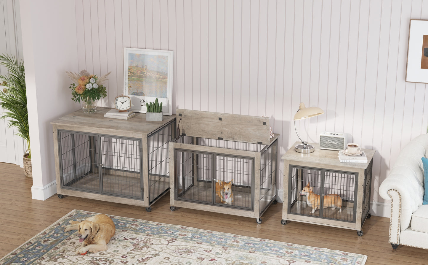 Furniture Style Dog Crate Side Table on Wheels