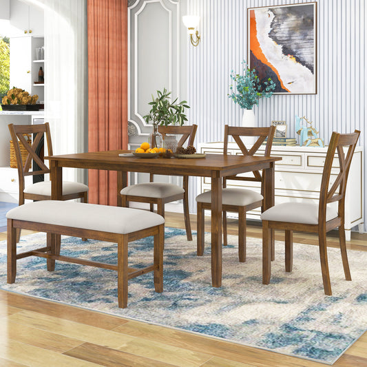 6-Piece Kitchen Dining Table Set Wooden Rectangular Dining Table