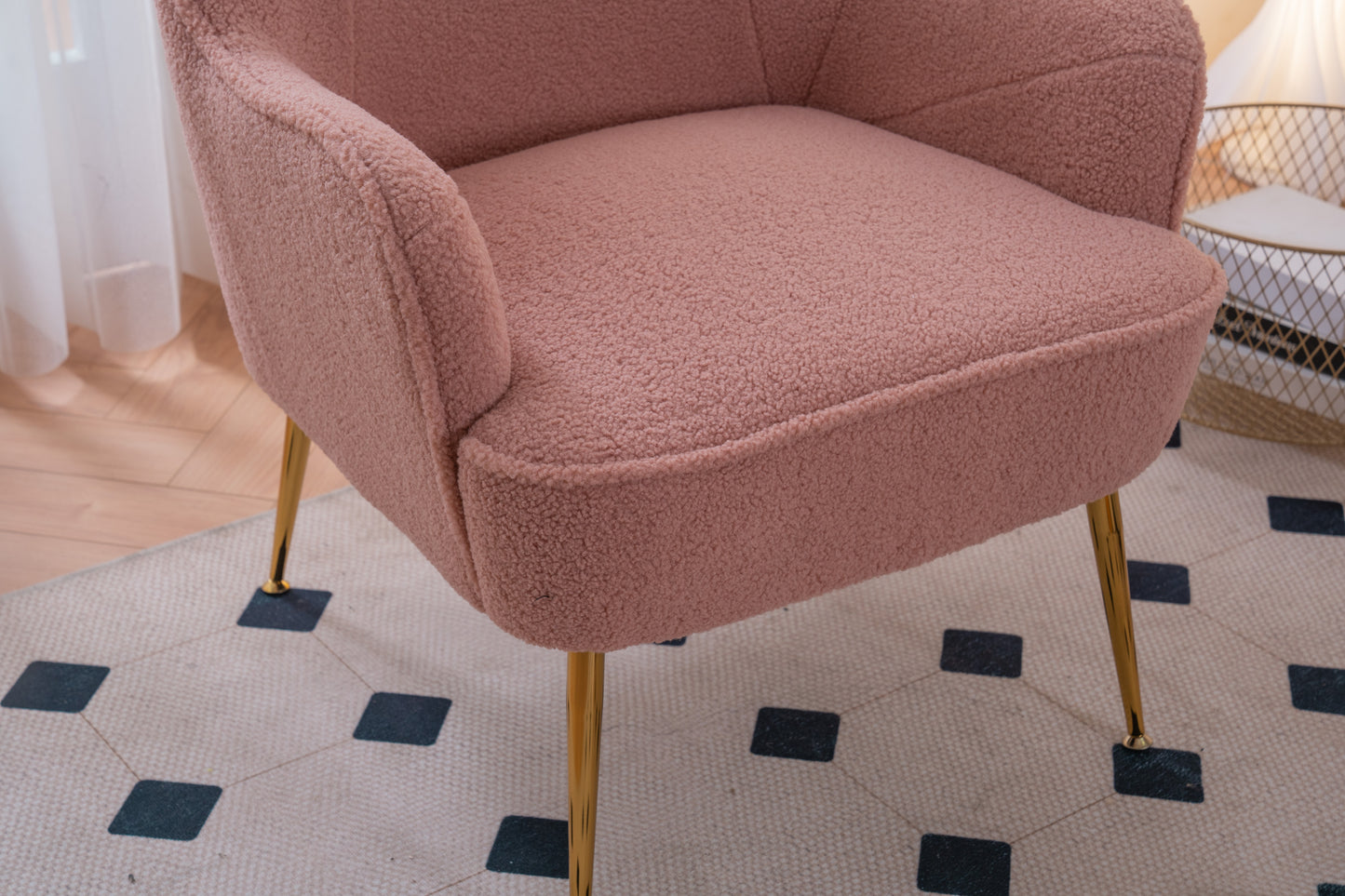 Teddy Fabric Pink Ergonomics Accent Chair