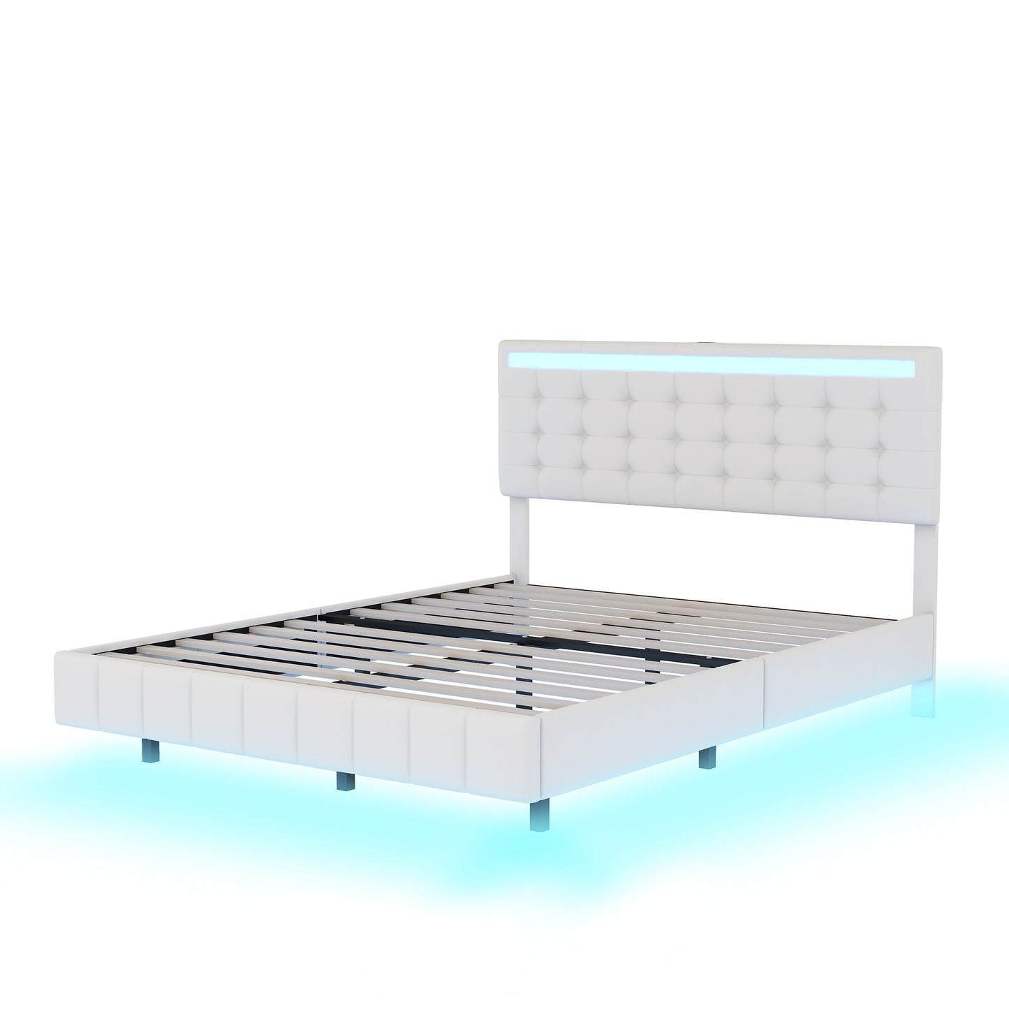 Queen Size Floating Bed Frame with LED Lights and USB Charging