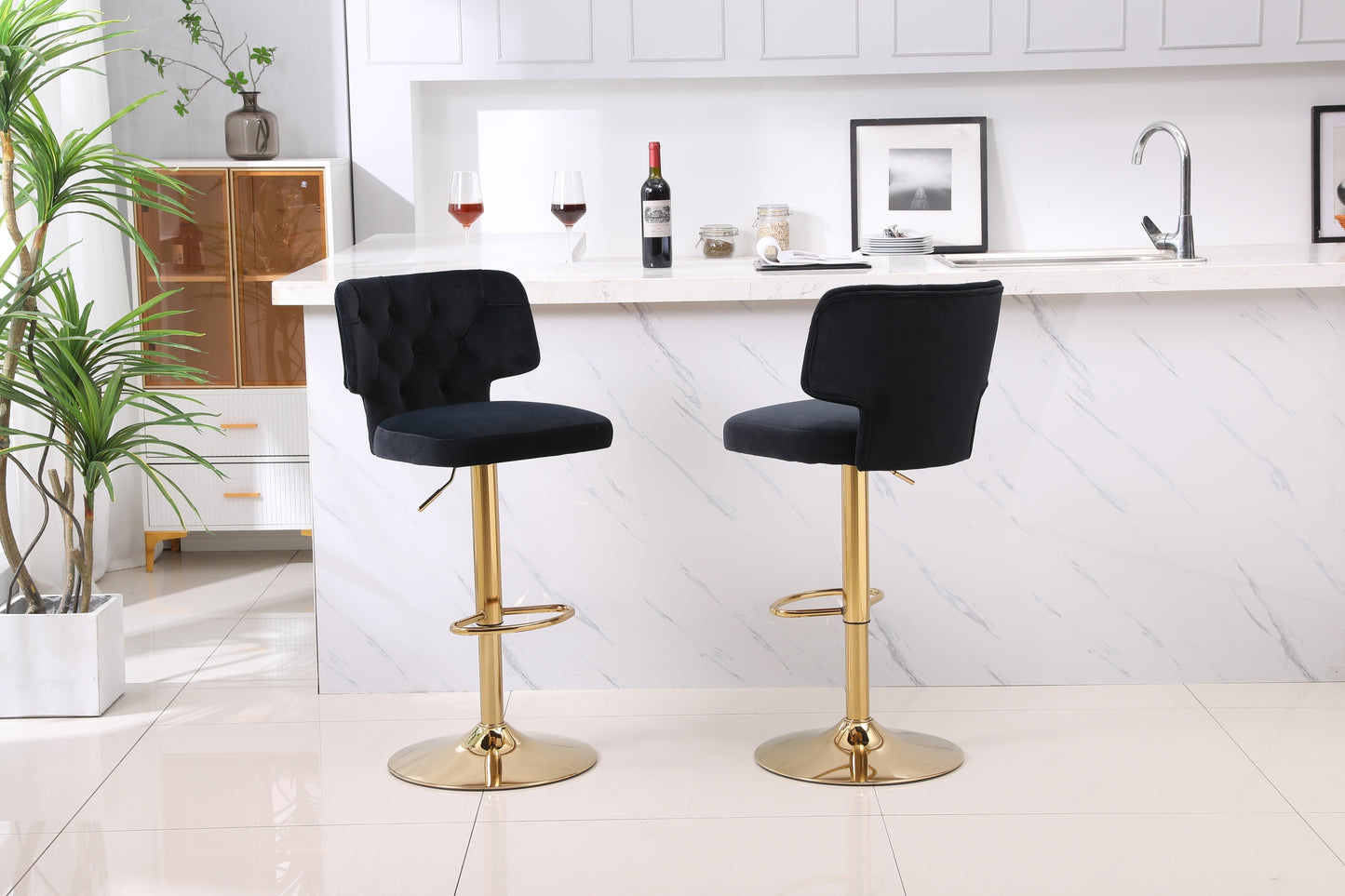 Modern Barstools Bar Height Set of 2 - Black