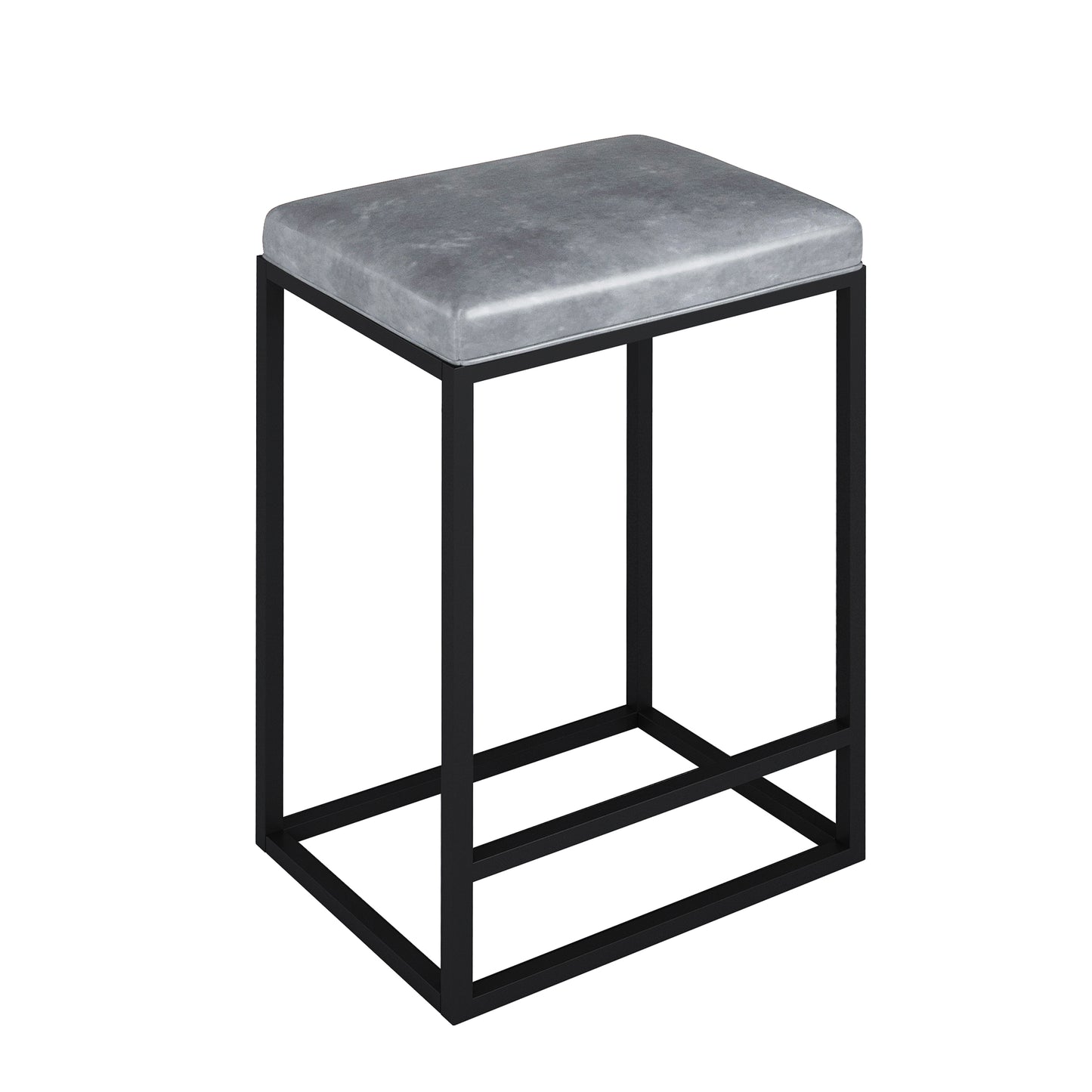 Riley Indoor Grey Metal Faux Leather Bar Stools - Set of 2