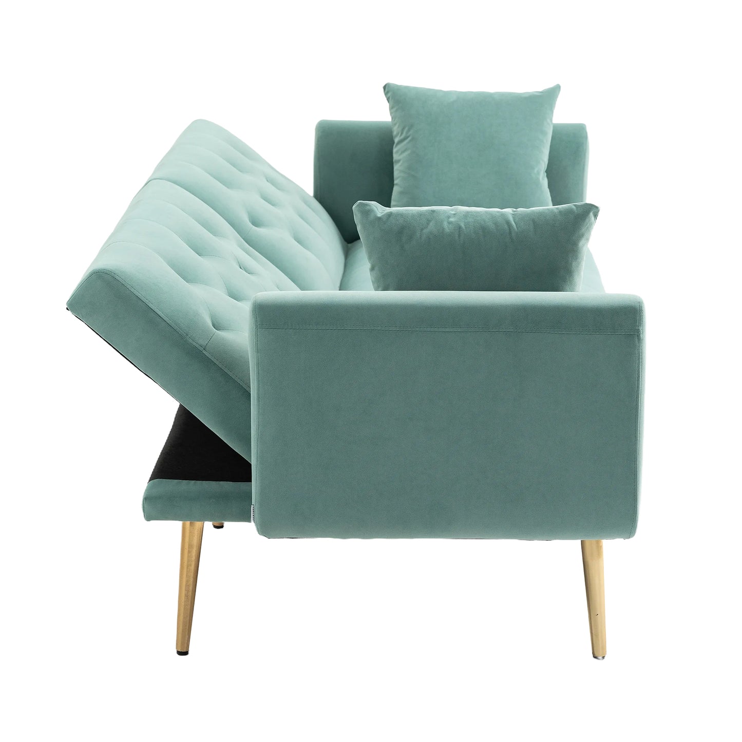 Velvet Accent Sofa with Gold Legs, Light Teal