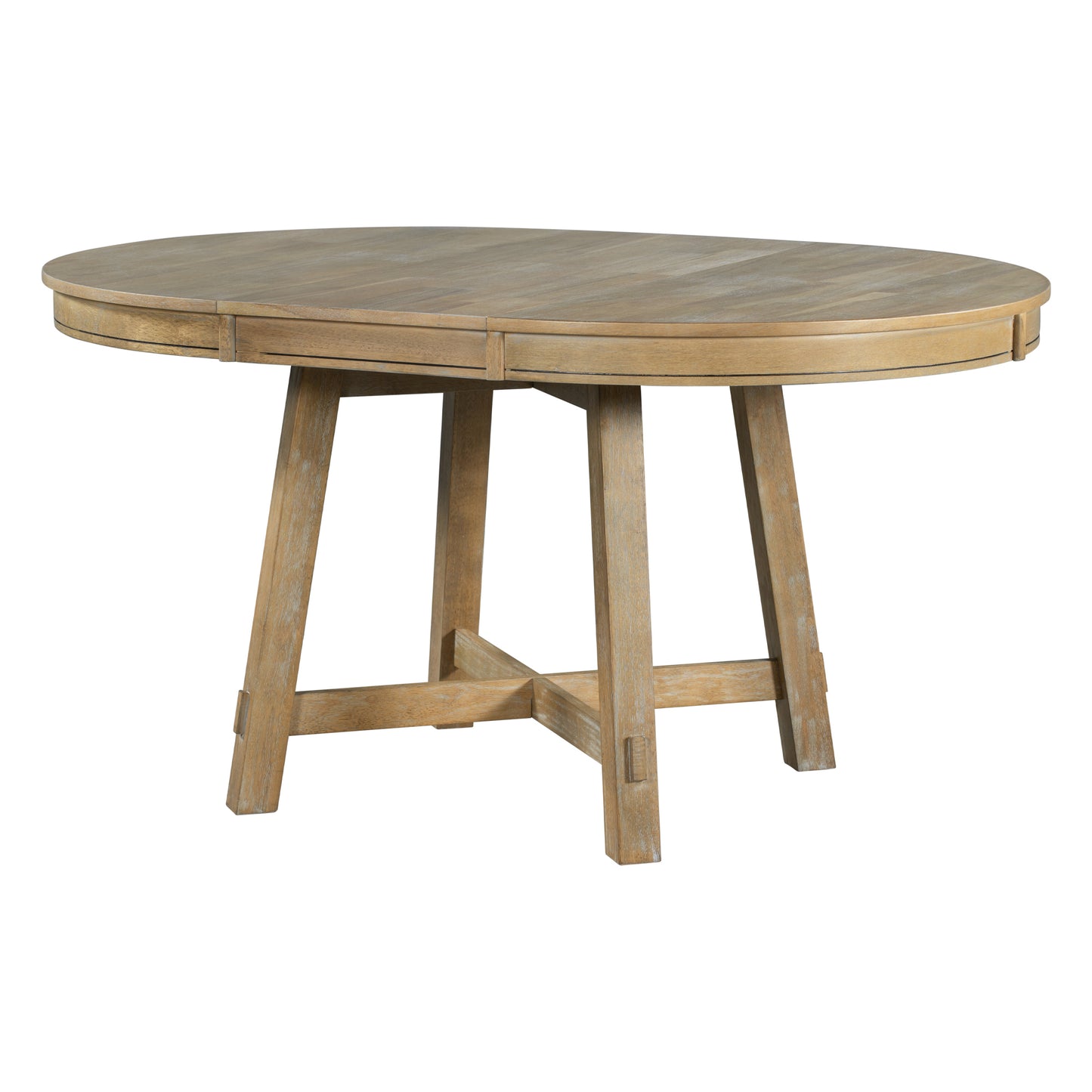 Farmhouse Round Extendable Dining Table with 16" Leaf, Natural Wood Wash