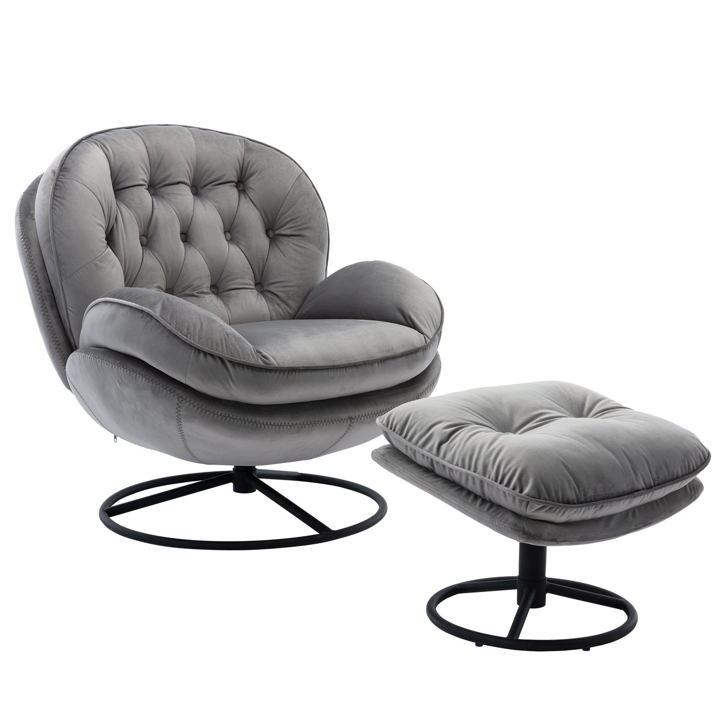 Accent Chair with Ottoman- Grey