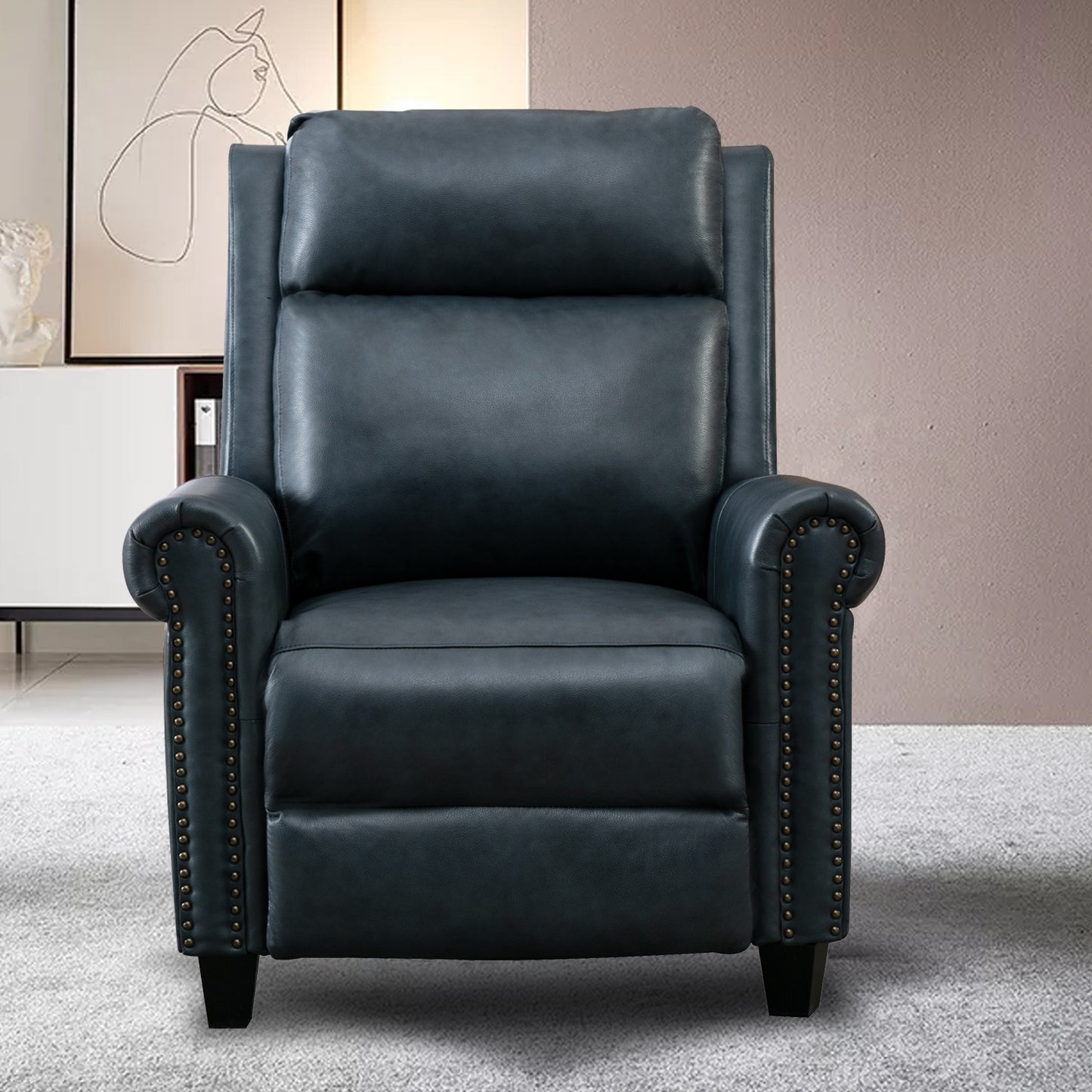 33.5inch Wide Genuine Leather Manual Ergonomic Recliner