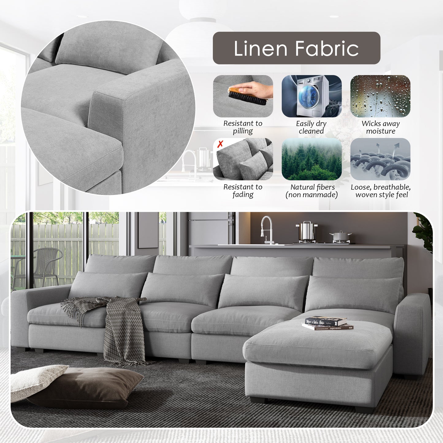 Large L-Shape Feather Filled Sectional Sofa