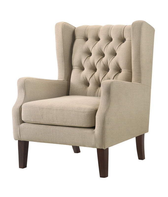 Linen Button Tufted Wingback Chair, Beige