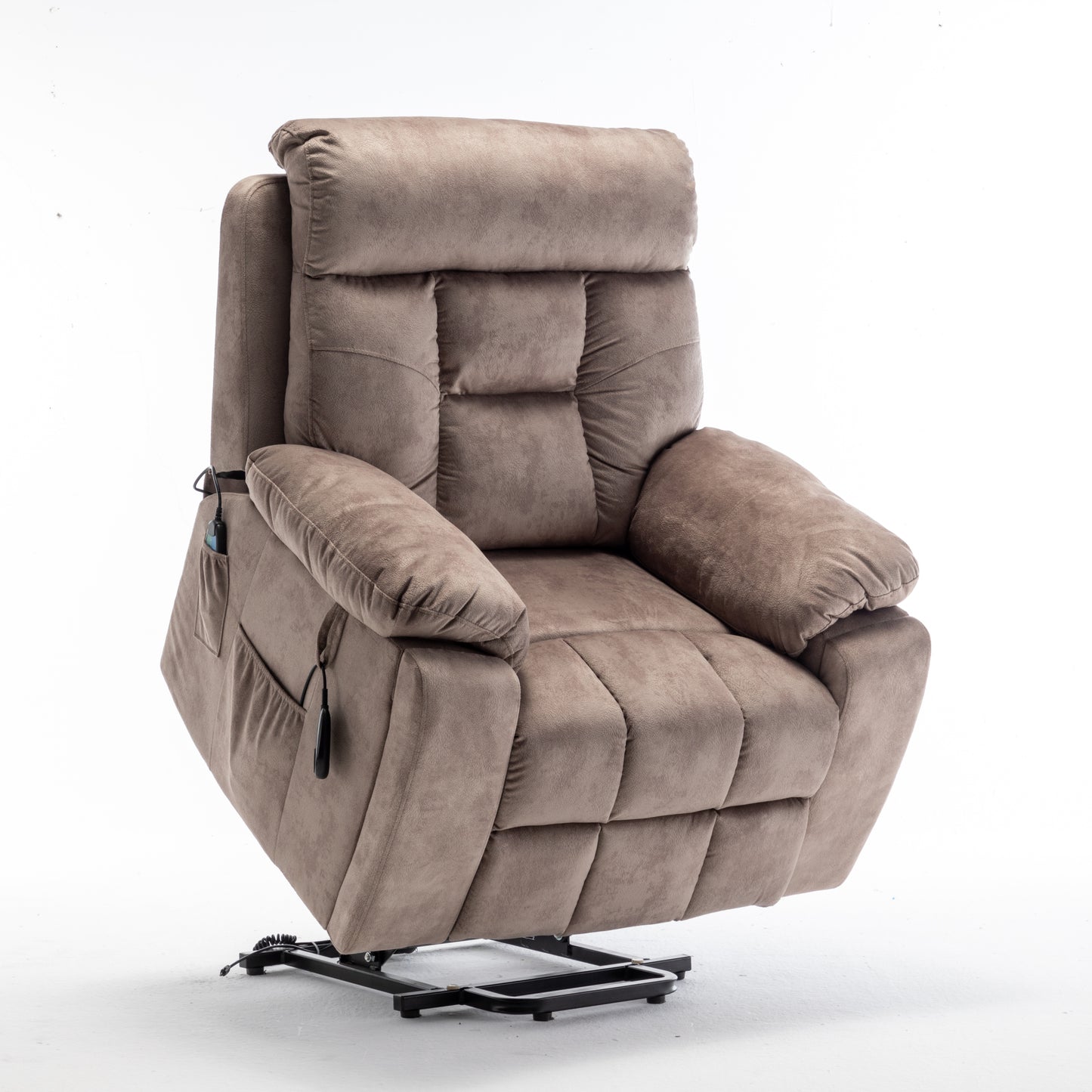 Velvet Power Lift Recliner Heated Zero Gravity Massage Chair with storage pockets - Beige+Brown