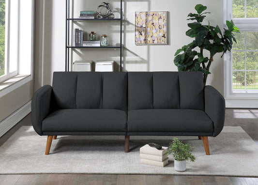 Elegant Modern Sofa Black Polyfiber 1pc Sofa Convertible Bed Wooden Legs Living Room Lounge Guest Furniture