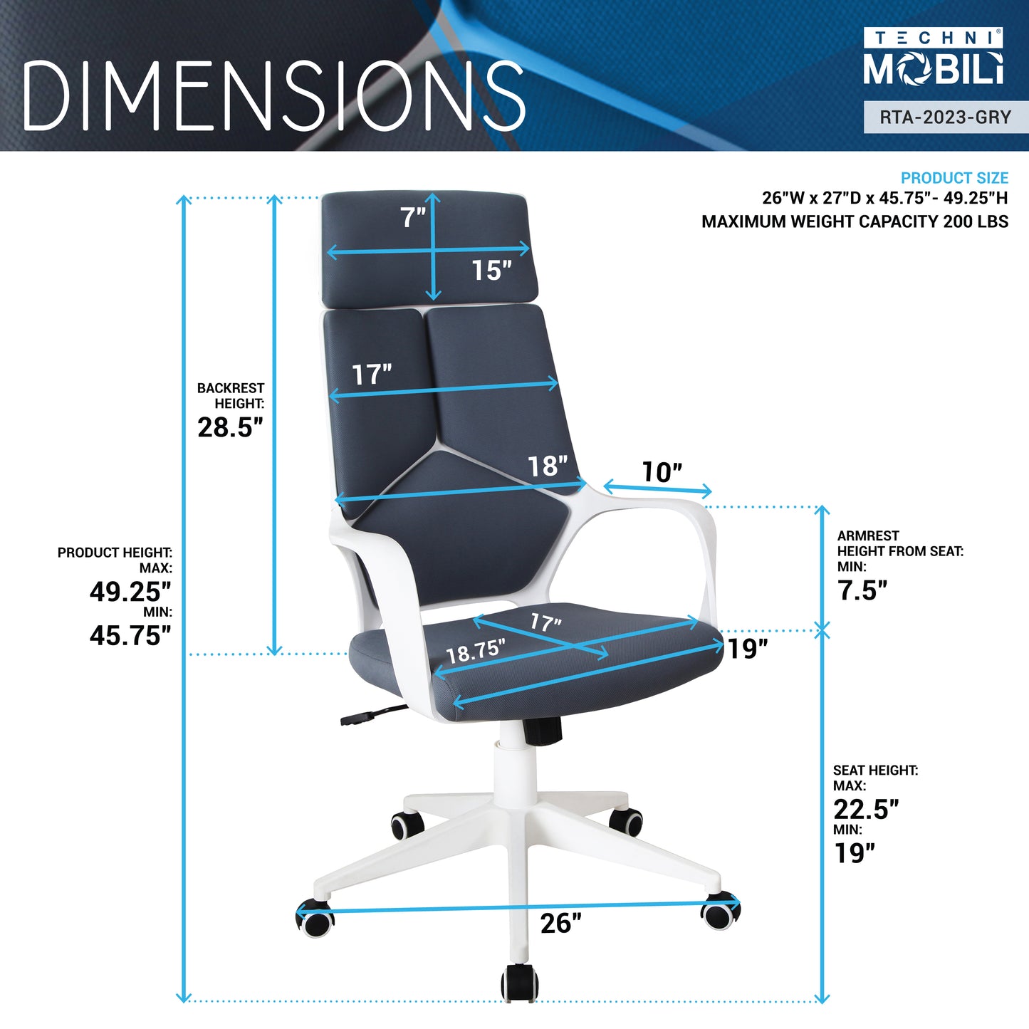 Yeshin Office Chair, Grey/White