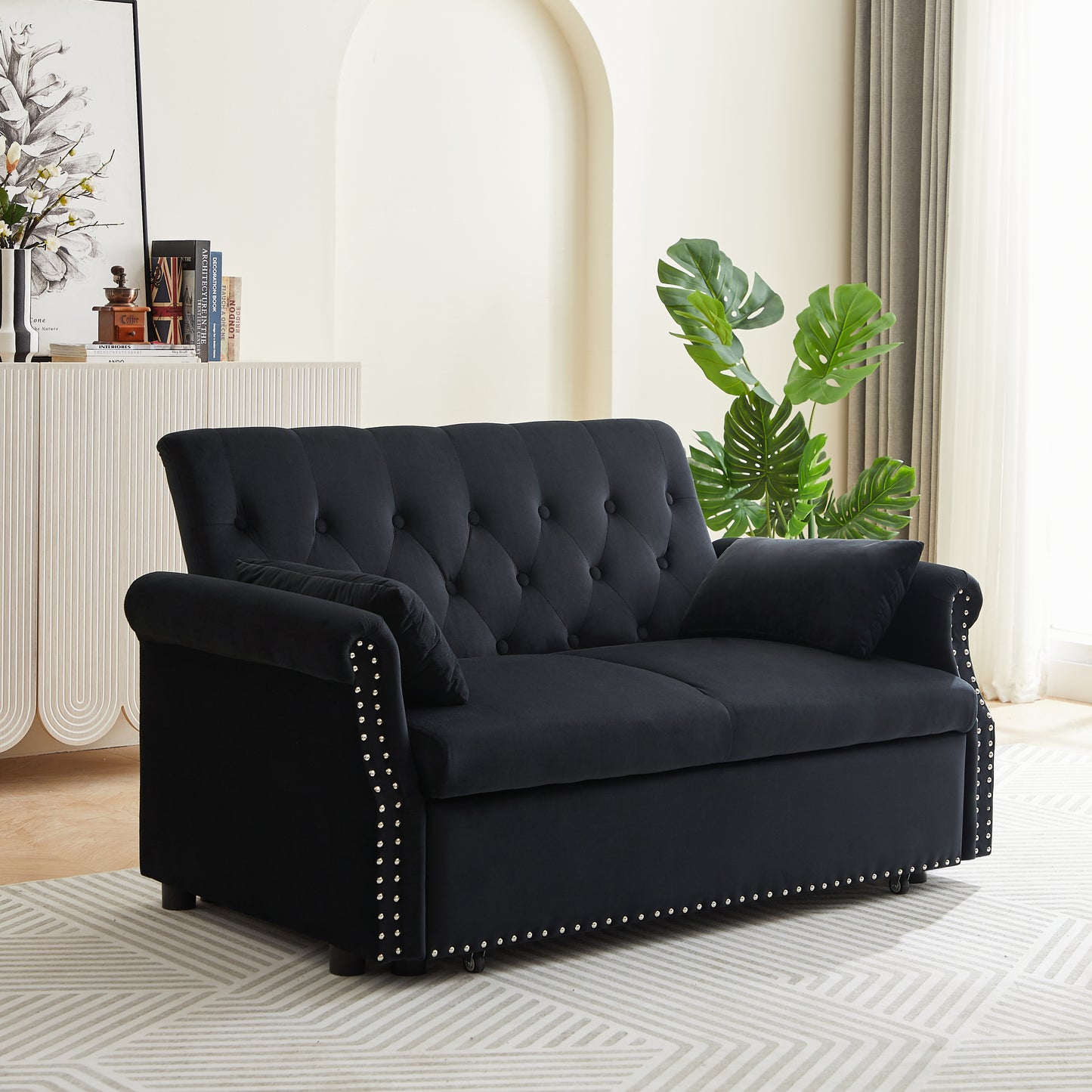 Artemax 55'' Modern Shiny Velvet Convertible Loveseat Sleeper