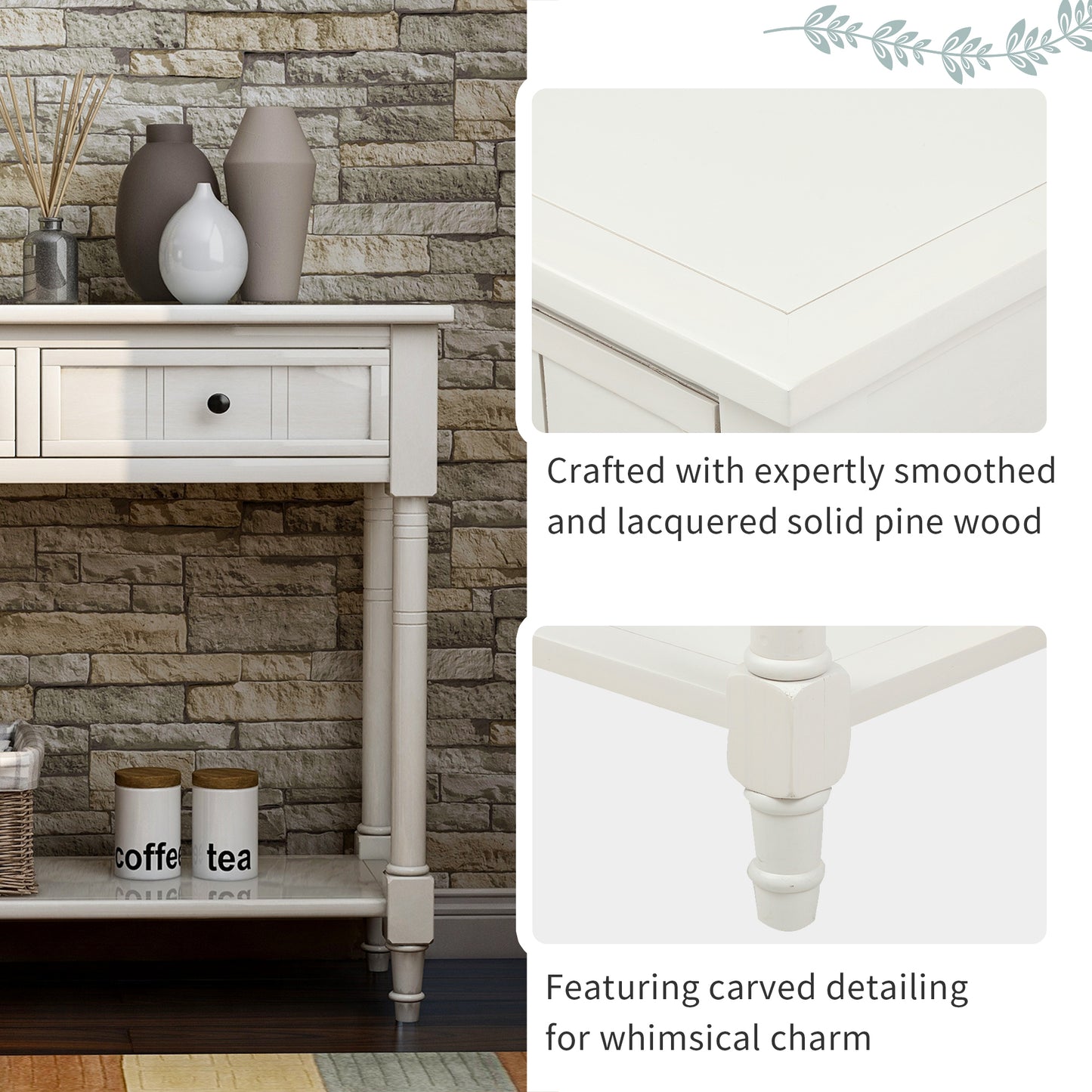 Trexm Daisy Series Console Table - Ivory White