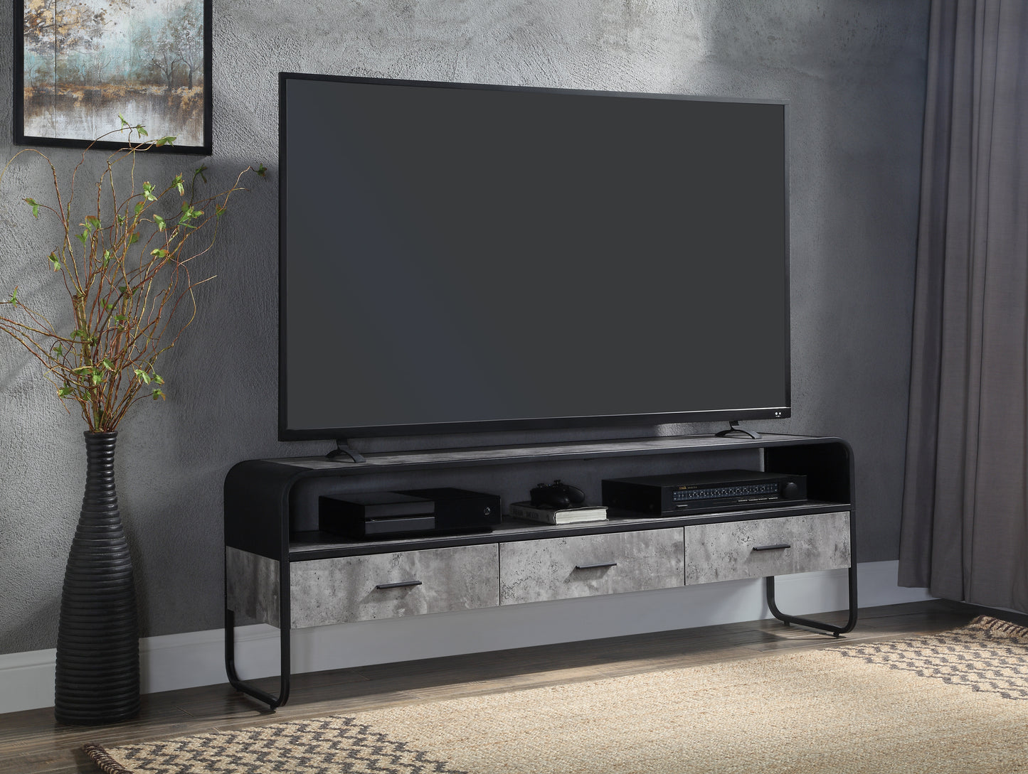 ACME Raziela TV Stand Concrete Gray & Black Finish