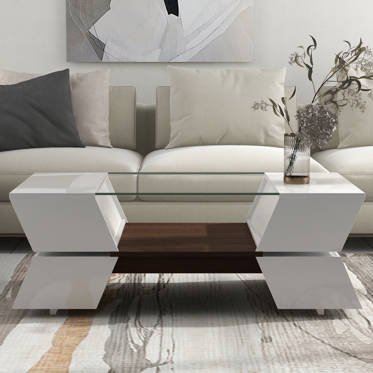 Modernist 2-Tier Center Table for Living Room- White