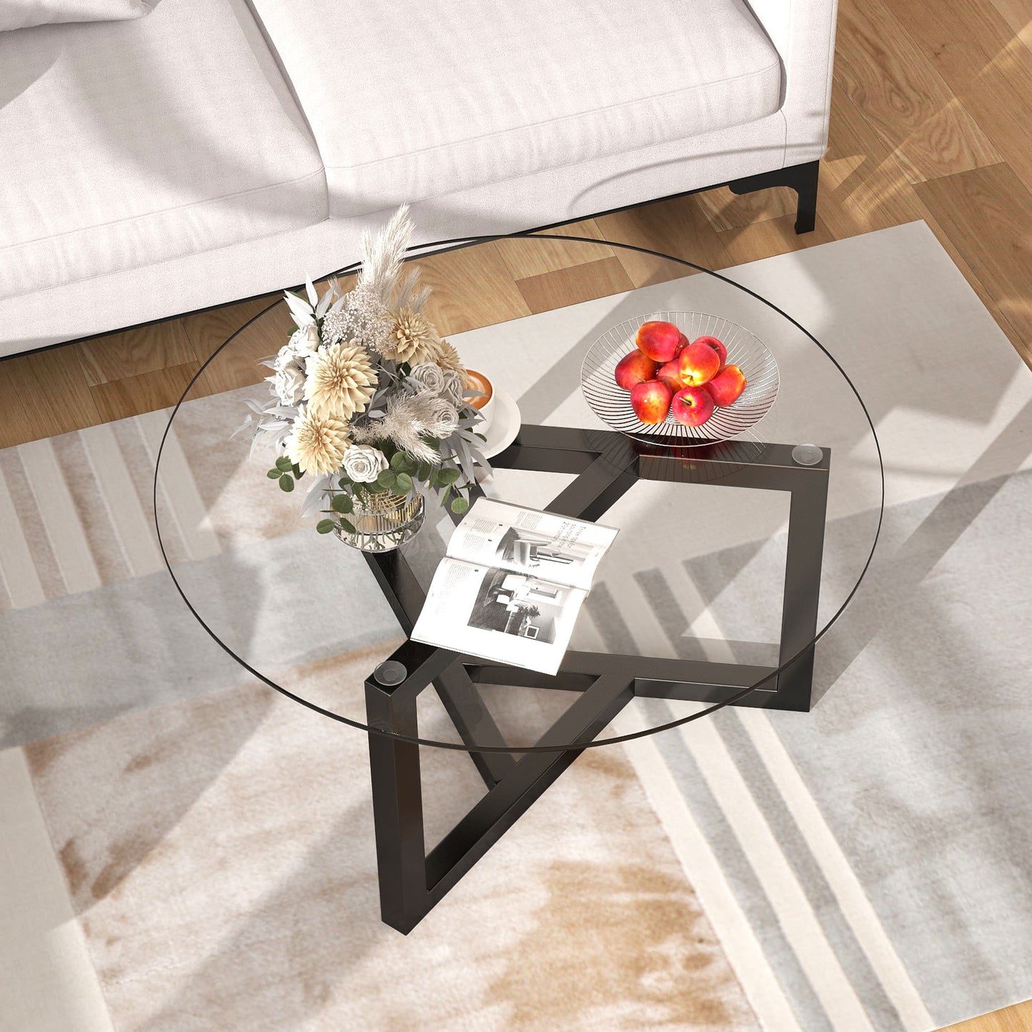 Round Glass Coffee Table  (Black)