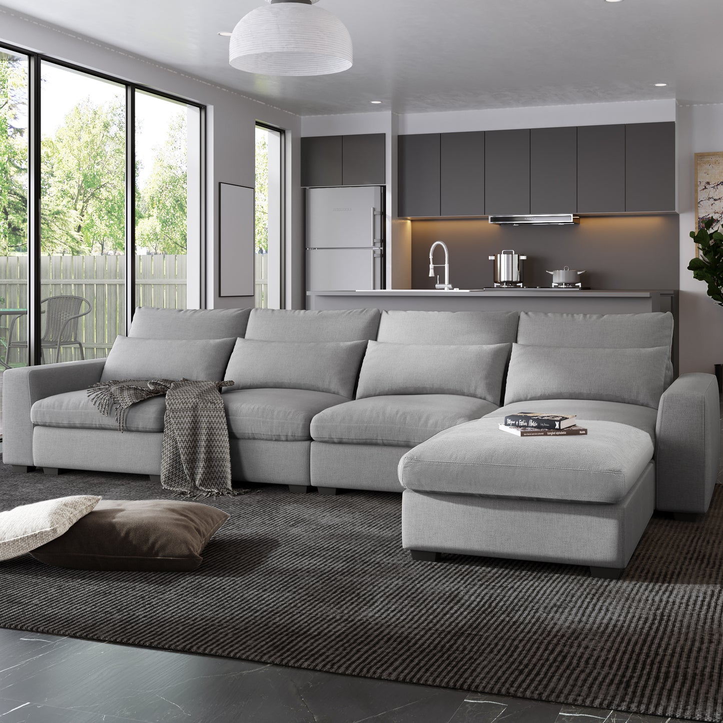 Large L-Shape Feather Filled Sectional Sofa