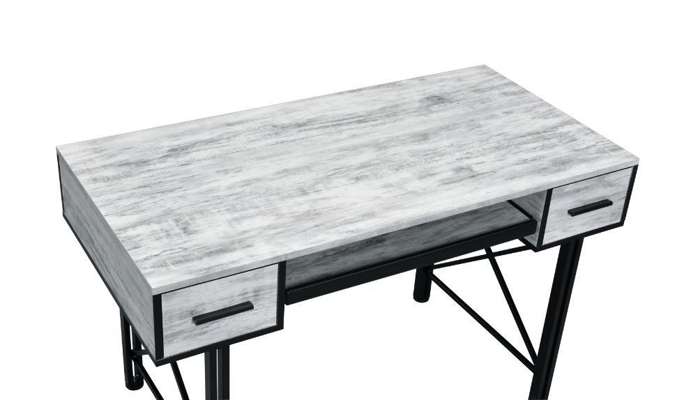 ACME Settea Computer Desk, Antique White & Black Finish