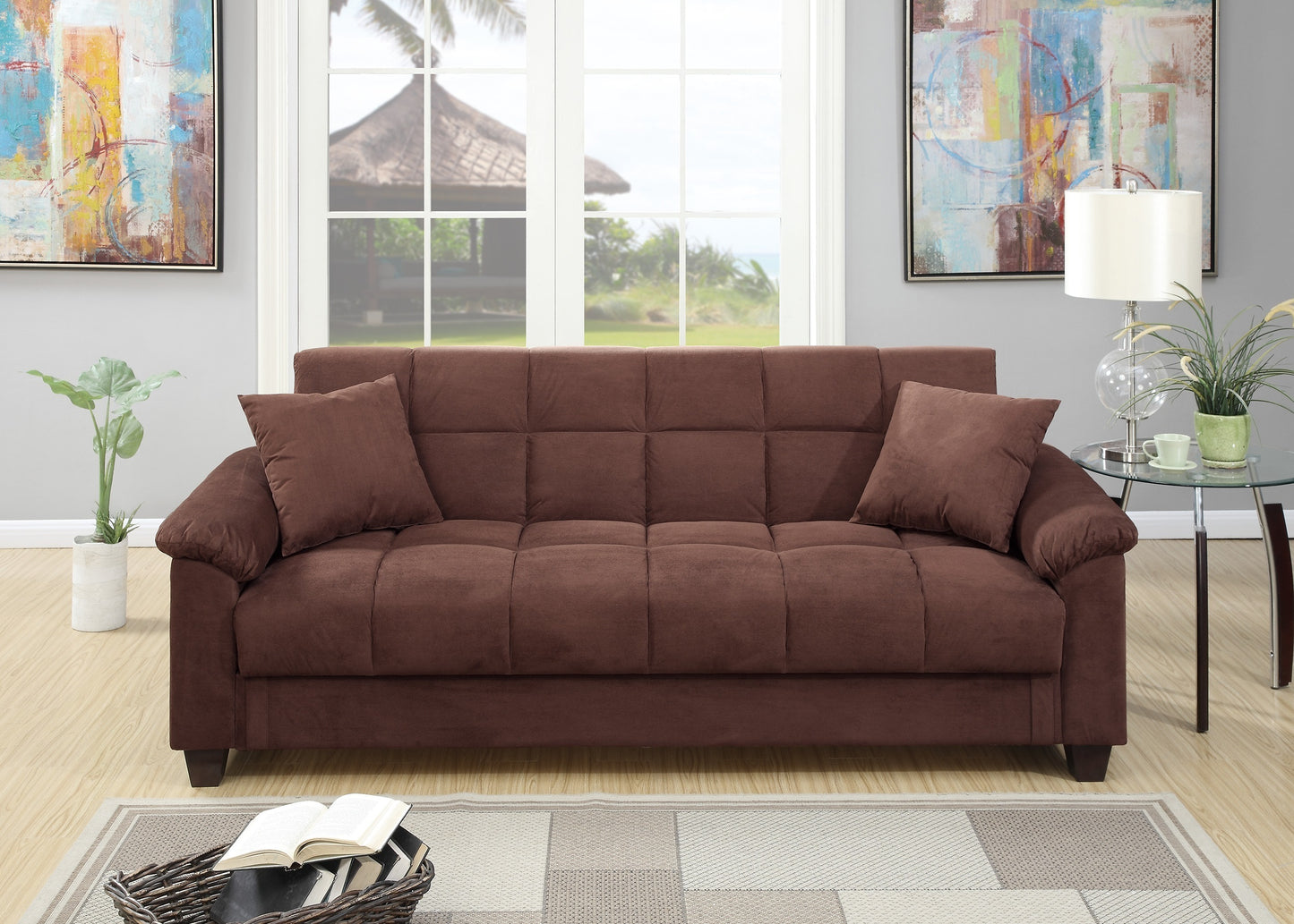 Calley Plush Contemporary Living Room Adjustable Sofa-Chocolate